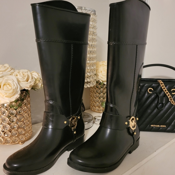 Michael Kors Black Boots with Gold Accents - Picture 3 of 7